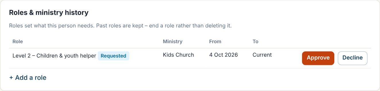 Approving a volunteer's role request