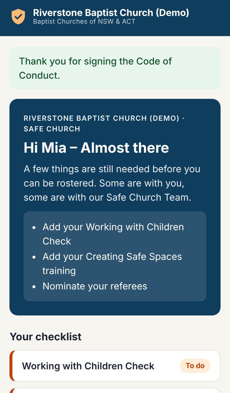 A volunteer's checklist on a phone
